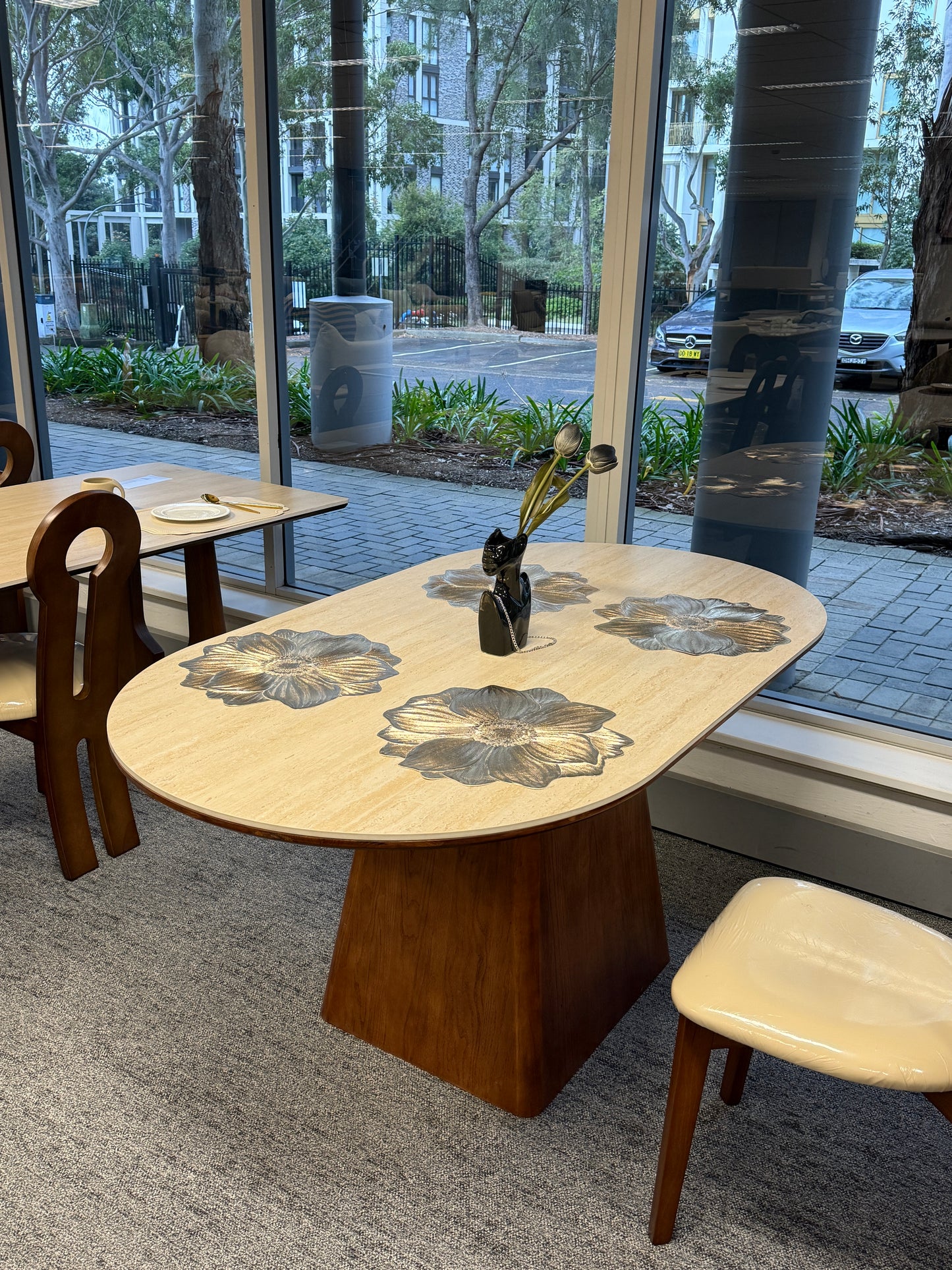 Rock Board Double End Round Dining Table