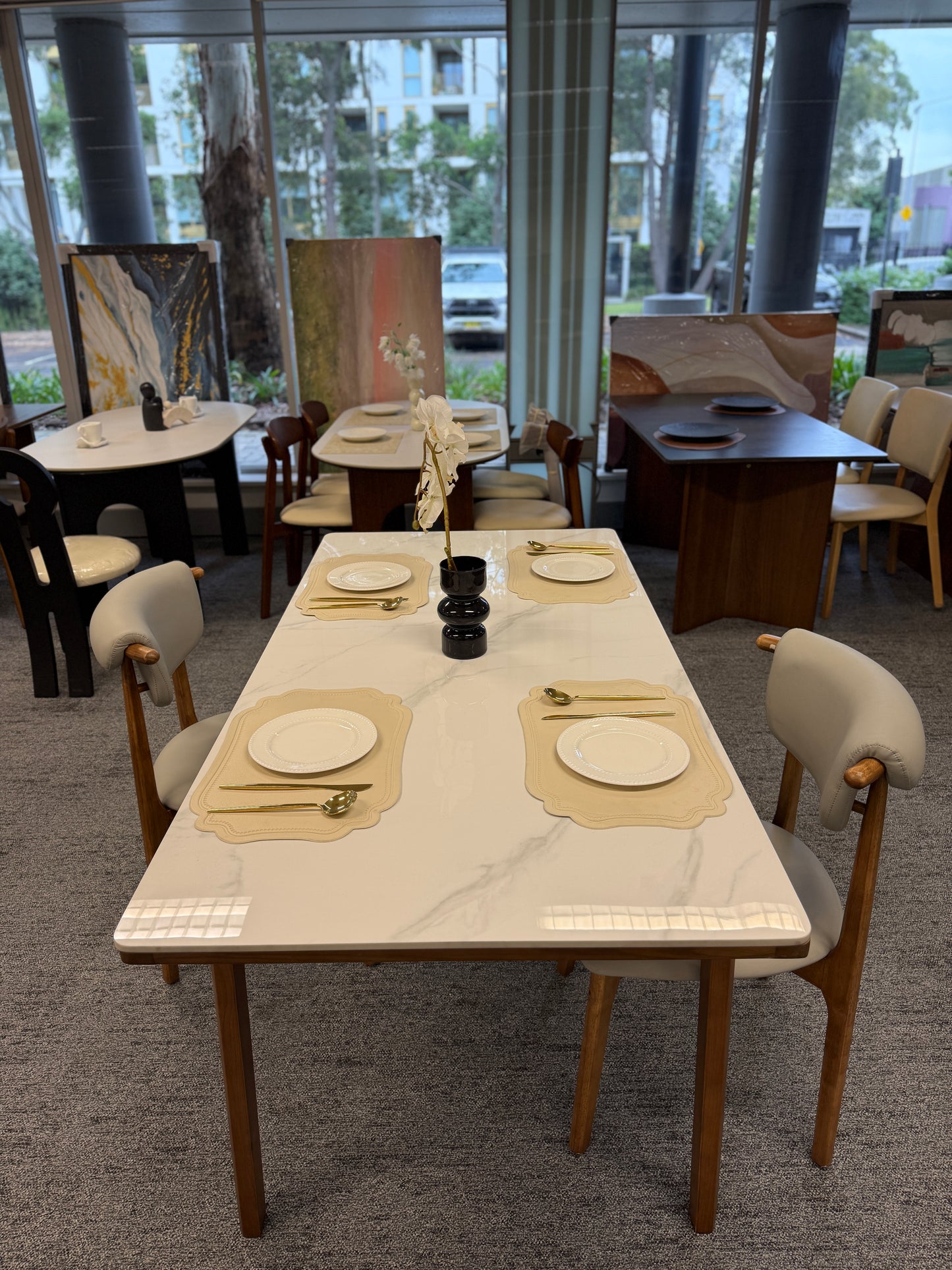 Bright Snow Mountain White Rock Board Dining Table/No Chairs