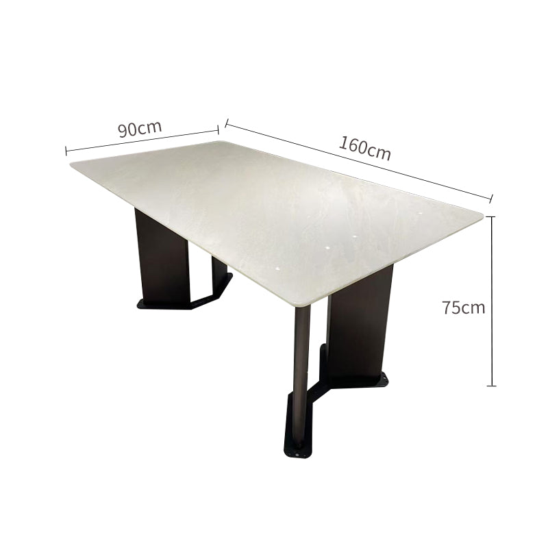 Pre Sale Luxury White Jade Stone V-Shaped Carbon Steel Leg Dining Table