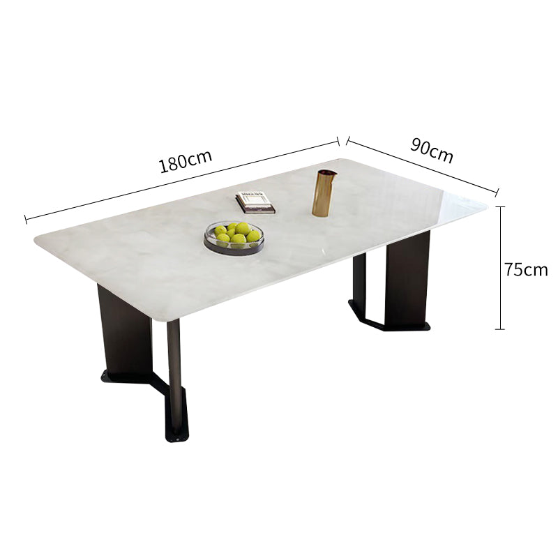 Luxury White Jade Stone V-Shaped Carbon Steel Leg Dining Table/160/180/200