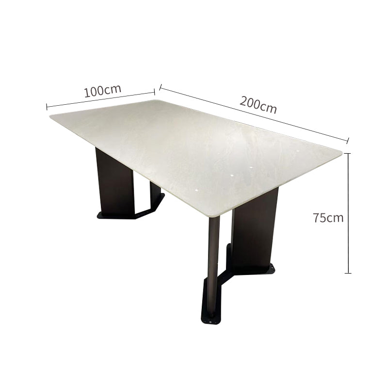 Pre Sale Luxury White Jade Stone V-Shaped Carbon Steel Leg Dining Table