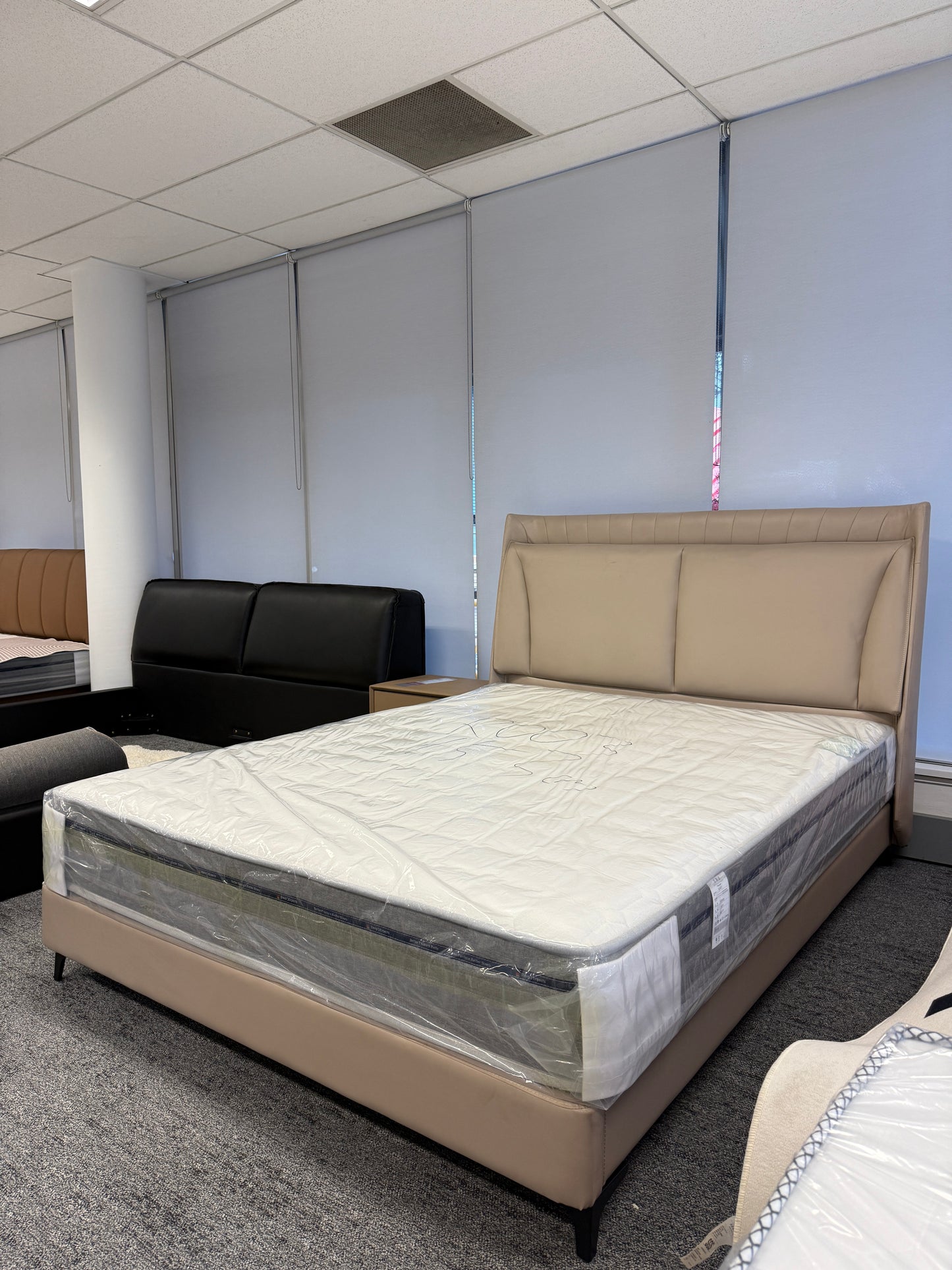 Nordic Light Khaki Genuine Leather Bed/153/183