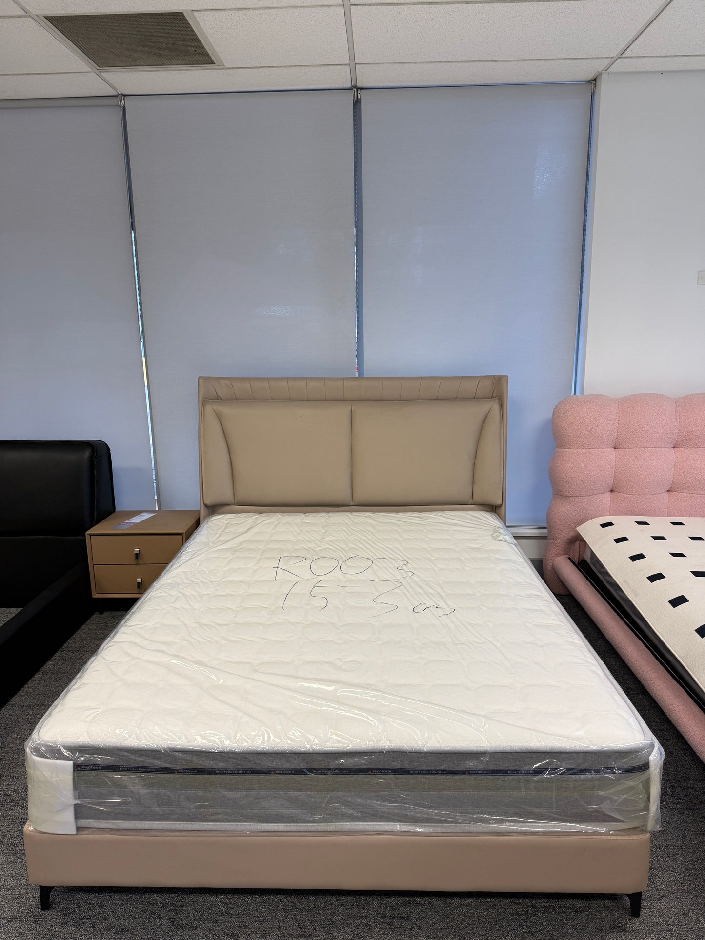 Nordic Light Khaki Genuine Leather Bed/153/183