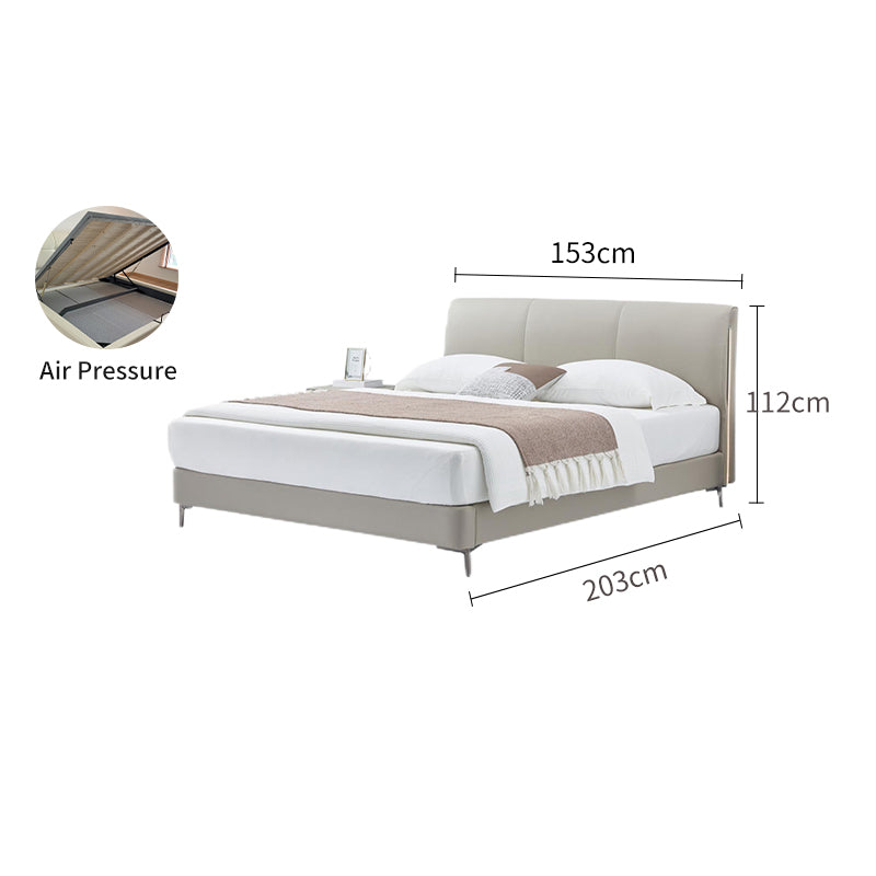 Genuine Leather/Elephant Gray/Solid Wood Bed/With Lights/153/183
