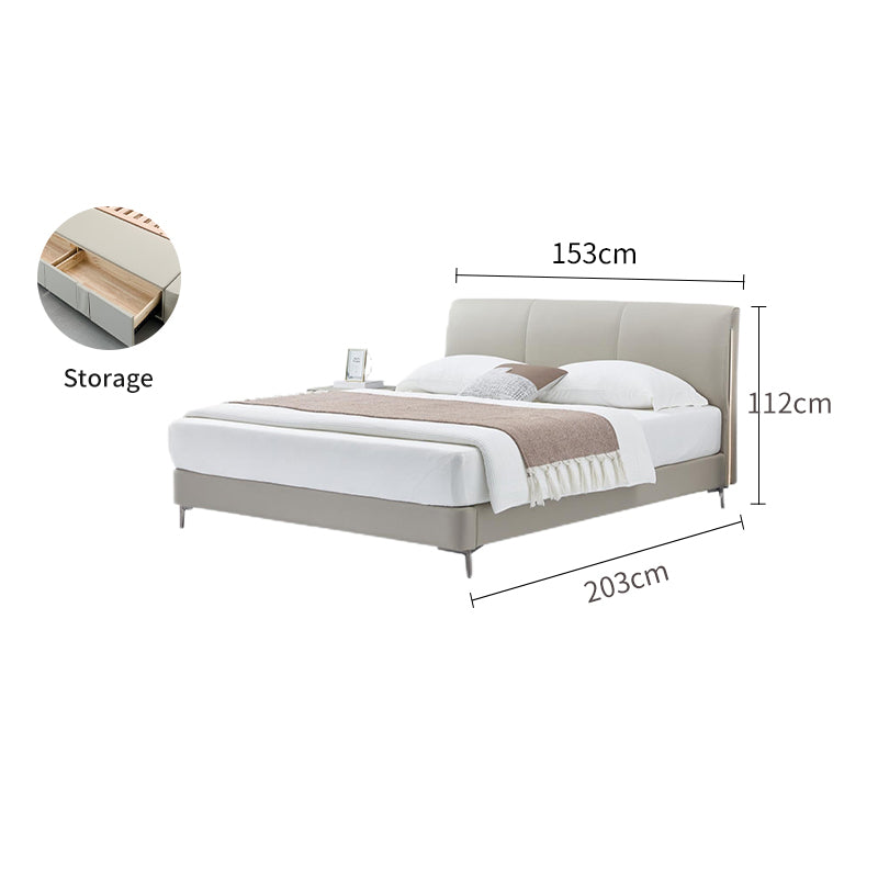 Genuine Leather/Elephant Gray/Solid Wood Bed/With Lights/153/183
