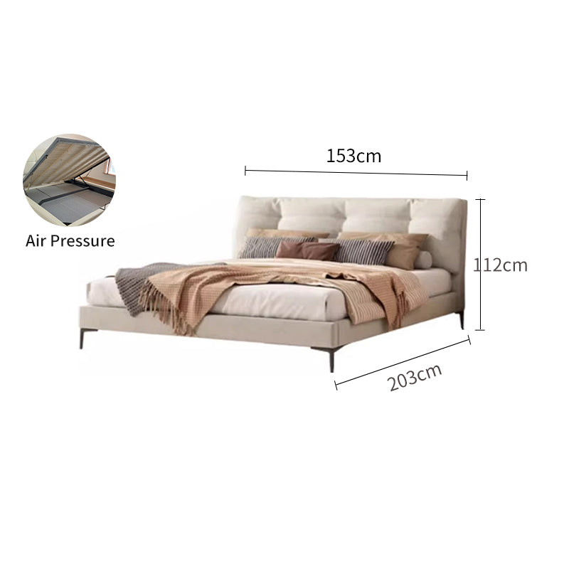 Genuine Leather/Cream White/Soft-Covered/Solid Wood Bed/153