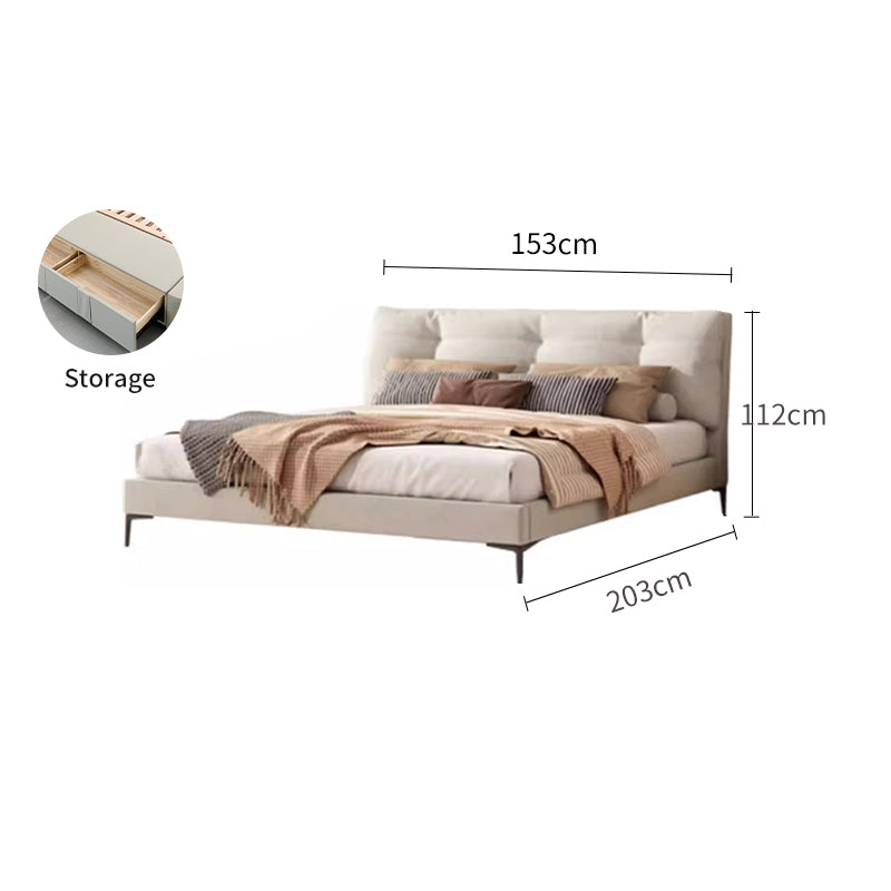 Genuine Leather/Cream White/Soft-Covered/Solid Wood Bed/153