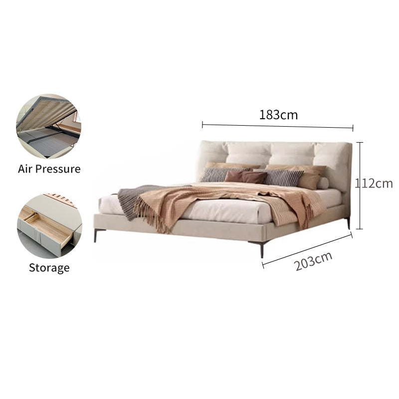 Genuine Leather/Cream White/Soft-Covered/Solid Wood Bed/153
