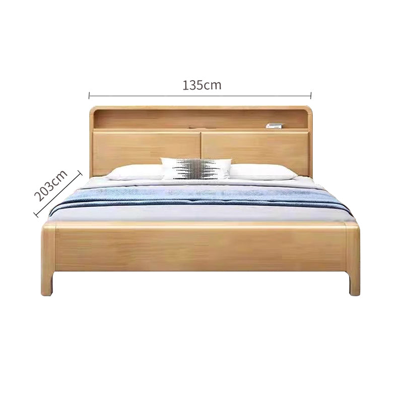 Wood Single Bed with Headboard Storage Cabinet