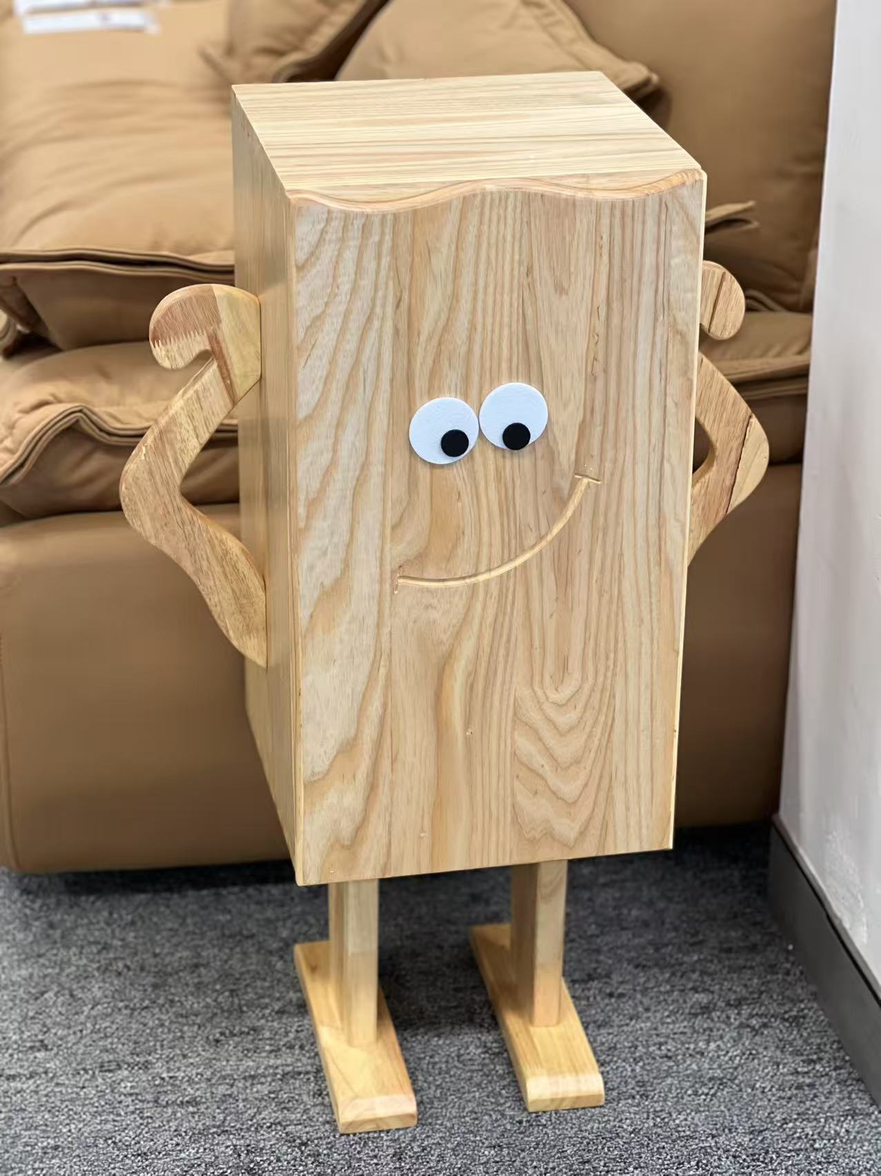 Natural Wood-colored Creative Robot Storage Cabinet