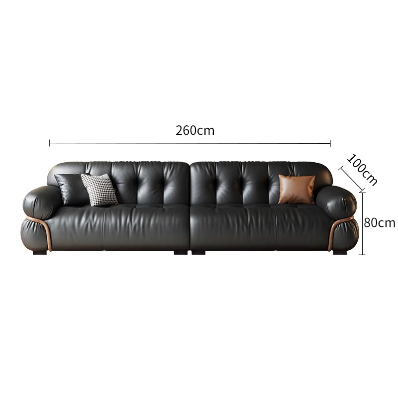 Genuine Leather Straight Sofa Cloud Design Black 260cm