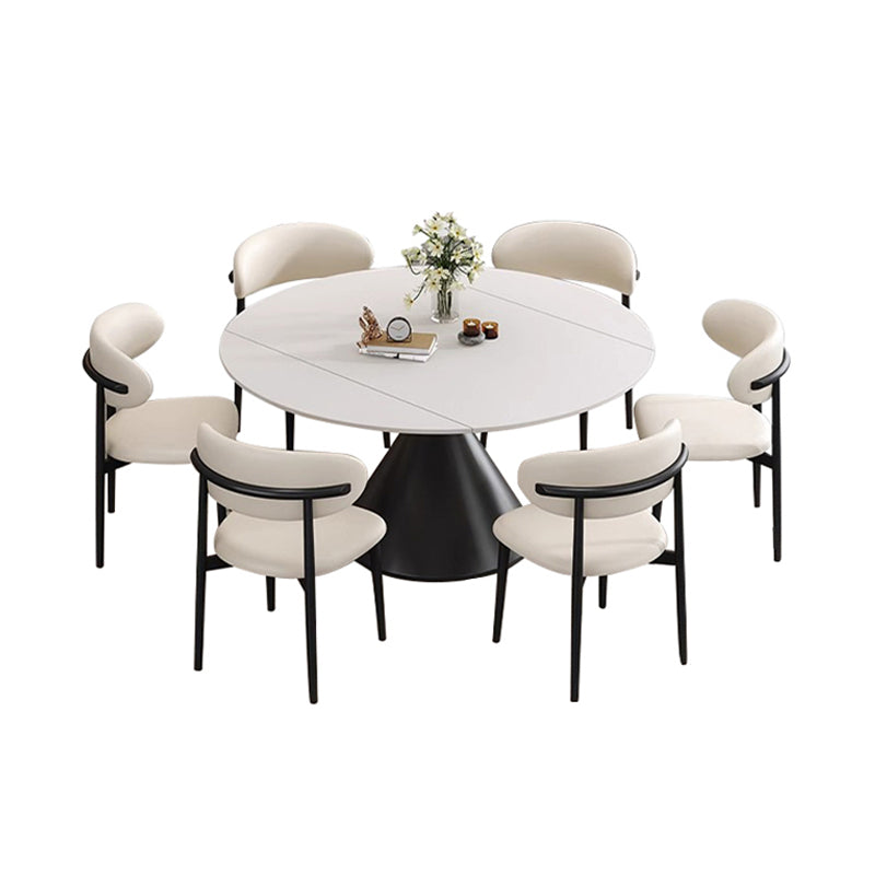 Pre Sale Round Snow Mountain Slate/Black Waist Legs/Dining Table/6 Chairs/130