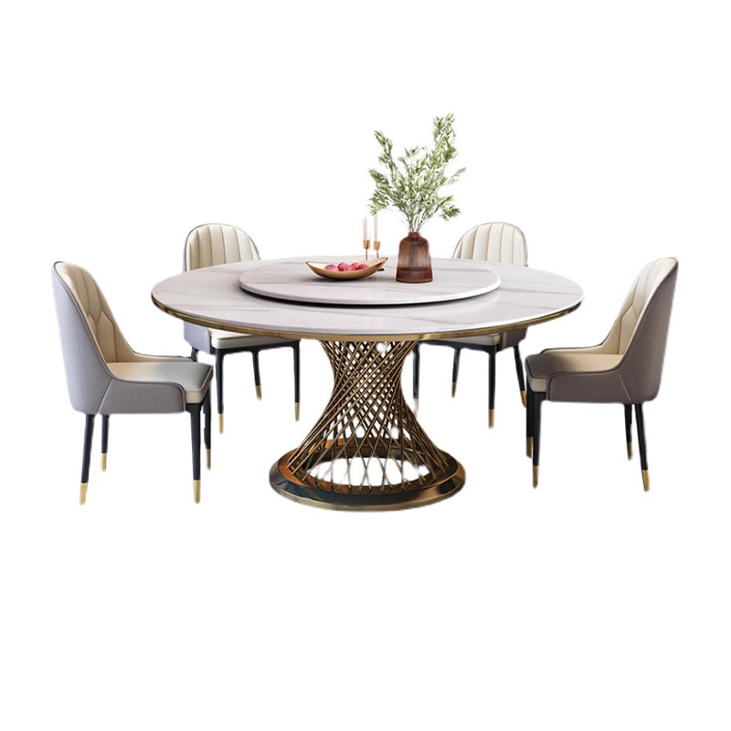 White/Round Rock Plate/Gold Base/Dining Table/