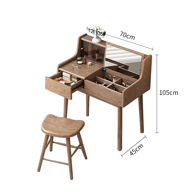 Pre Sale Walnut-Stained Ash Wood Vanity with Flip-Top Mirror and Stool