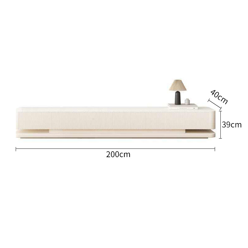 Pre Sale Pure White Stone Panel TV Console with Artisanal Openwork Wood Base