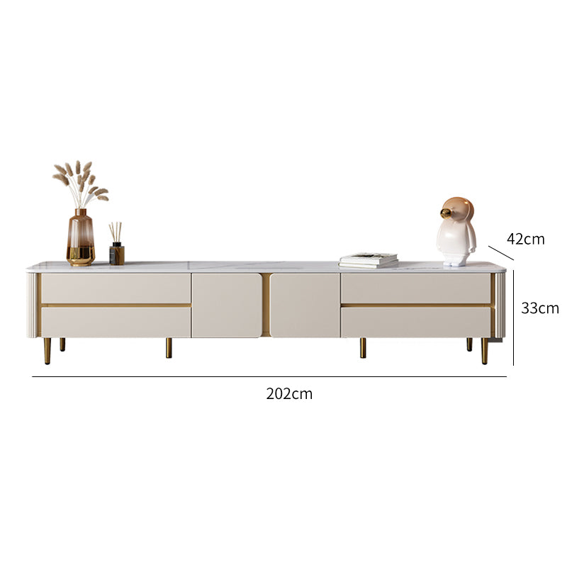 White Rock Tabletop/Side Vertical Stripe/Gold Foot TV Cabinet