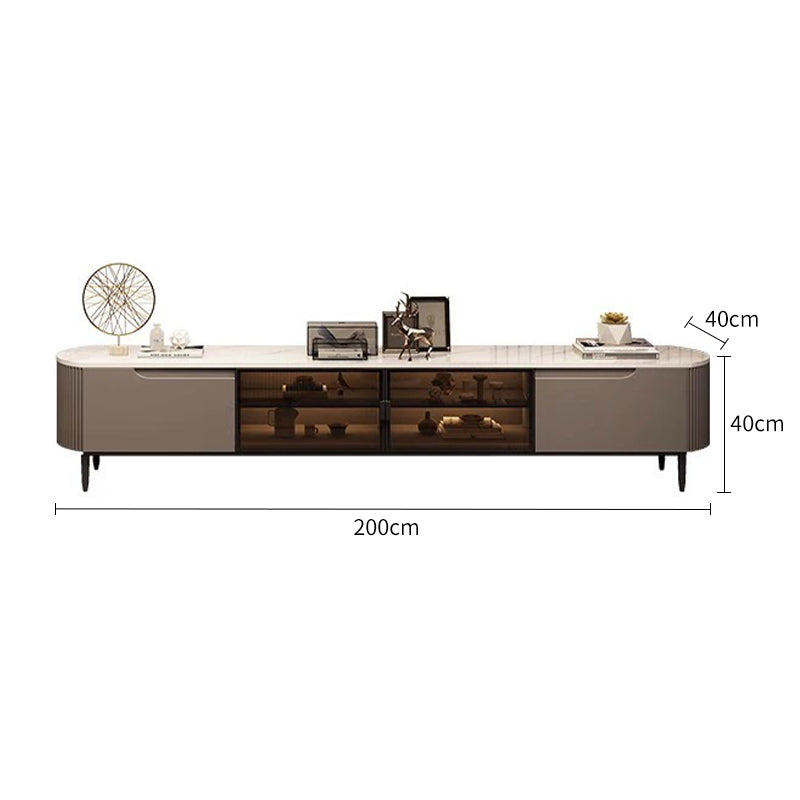 Matte Snow Mountain Rock Panel TV Cabinet with Glass Doors