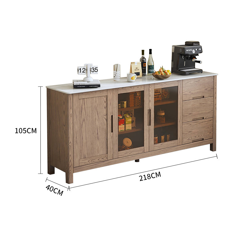 Walnut-Stained Ash Wood Sideboard with Glass and Doors