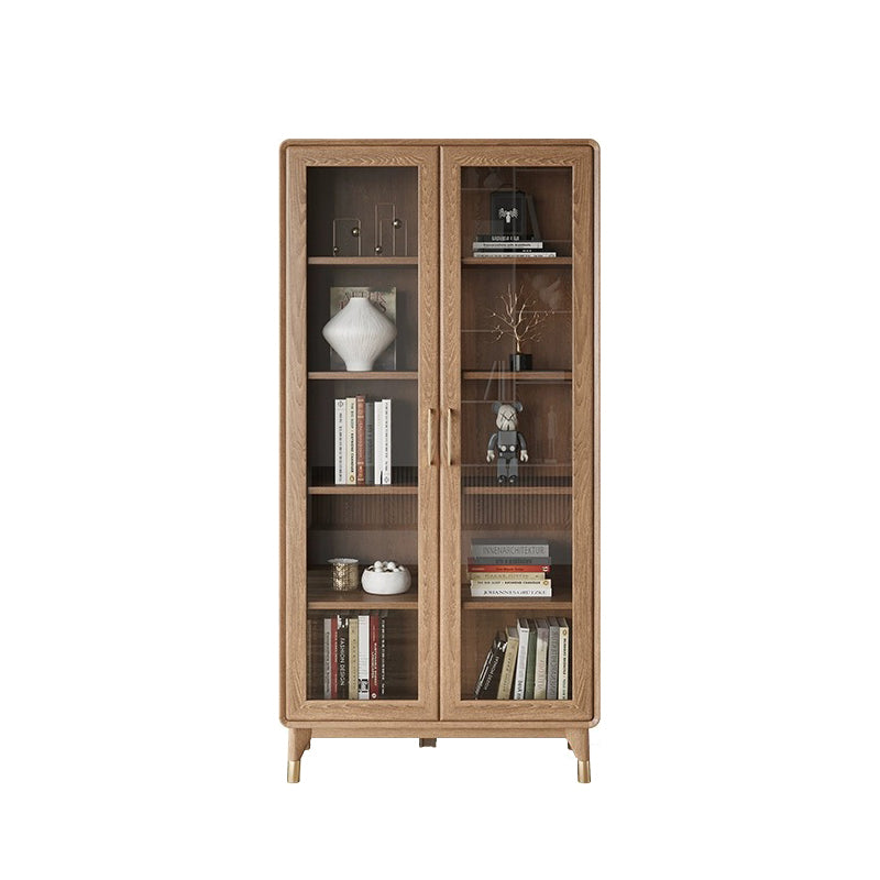 Walnut Double Door Glass Bookcase
