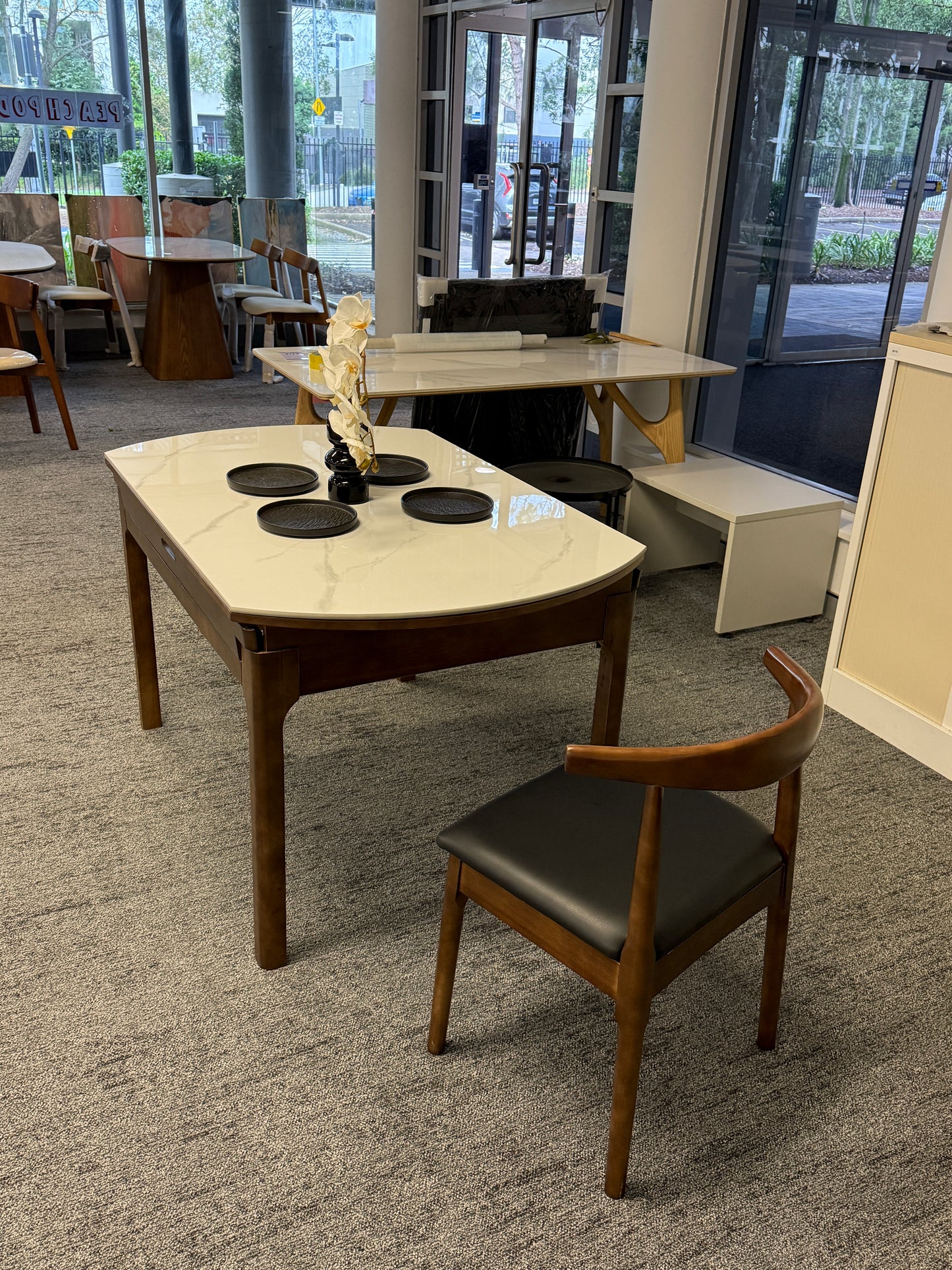 Round Slate/Solid Wood/Dining Table/6 Chairs