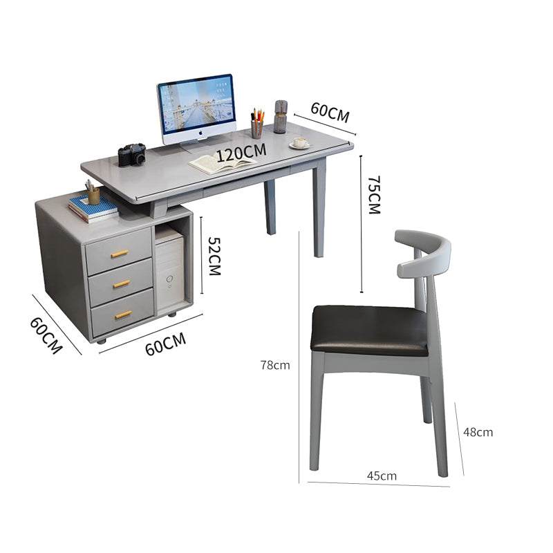 Gray Solid Wood Desk/Bucket Cabinet/Chair
