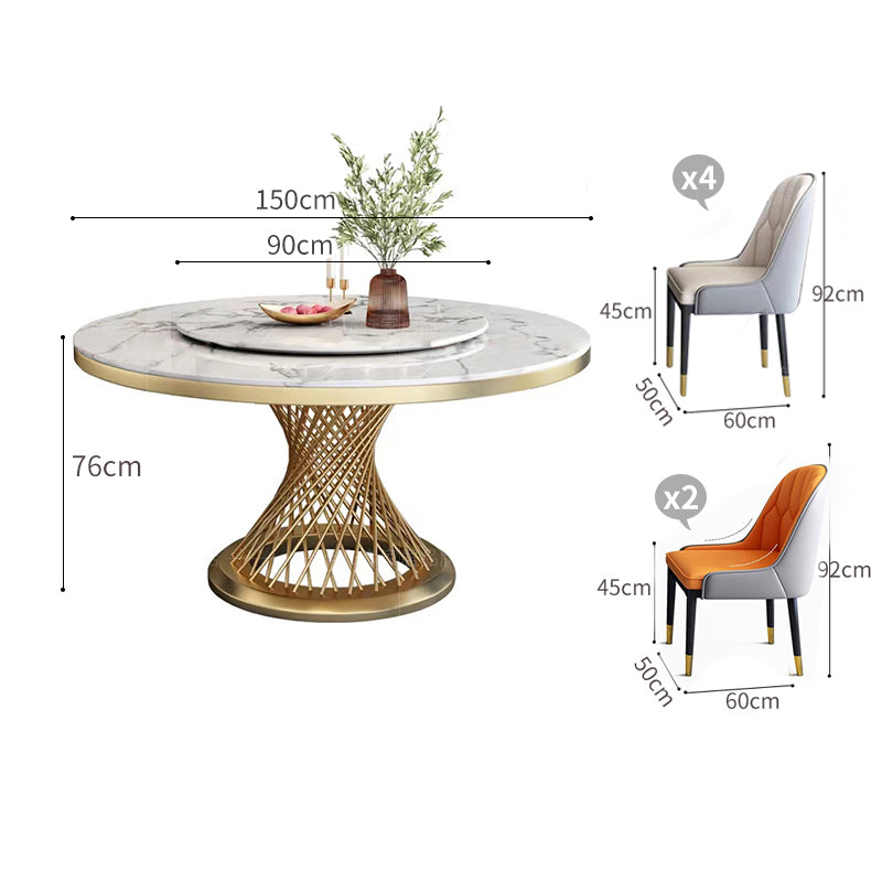 White/Round Rock Plate/Gold Base/Dining Table/