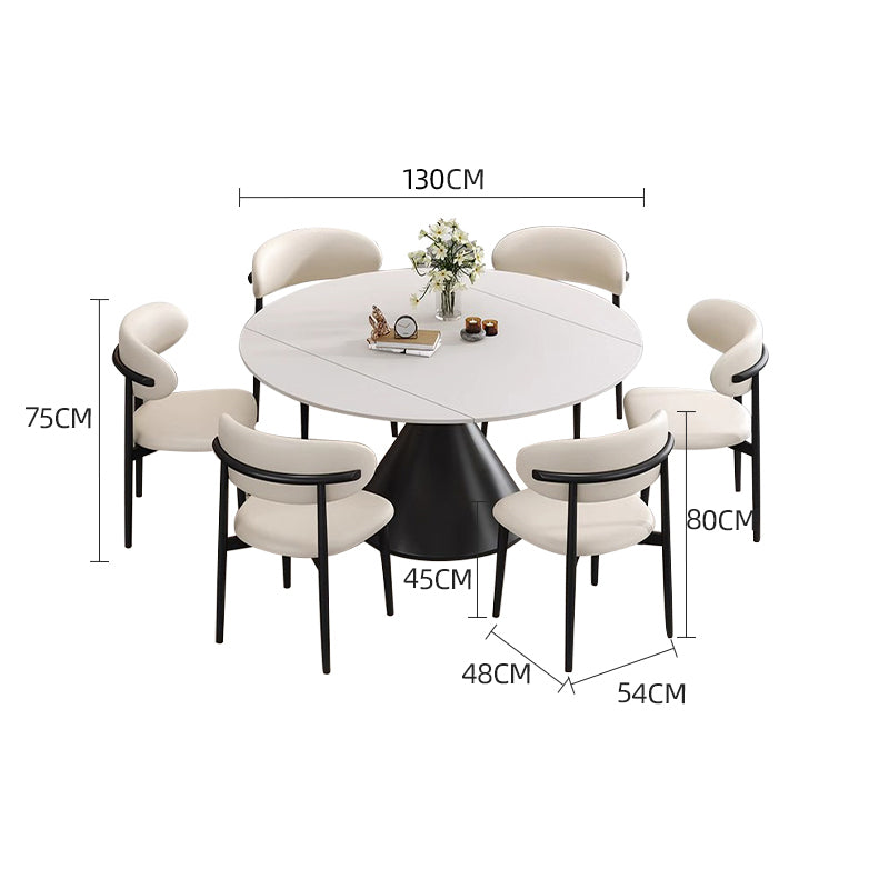 Pre Sale Round Snow Mountain Slate/Black Waist Legs/Dining Table/6 Chairs/130