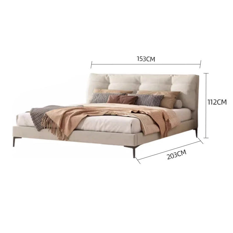 Genuine Leather/Cream White/Soft-Covered/Solid Wood Bed/153