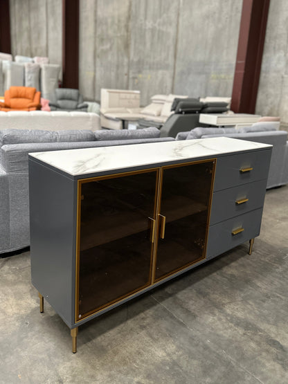 Blue Rock Panel Countertop/Glass Doors/Side Cabinet