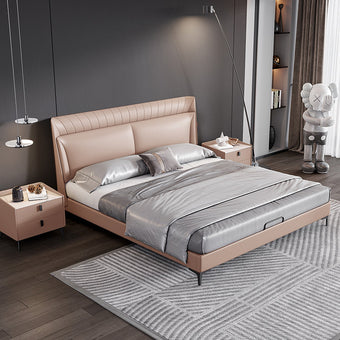 Nordic Light Khaki Genuine Leather Bed/153/183