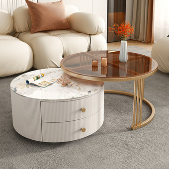 Pre Sale Circular Gray/White Cabinet/Rock Panel Countertop/Glass Iron Art/Small Coffee Table