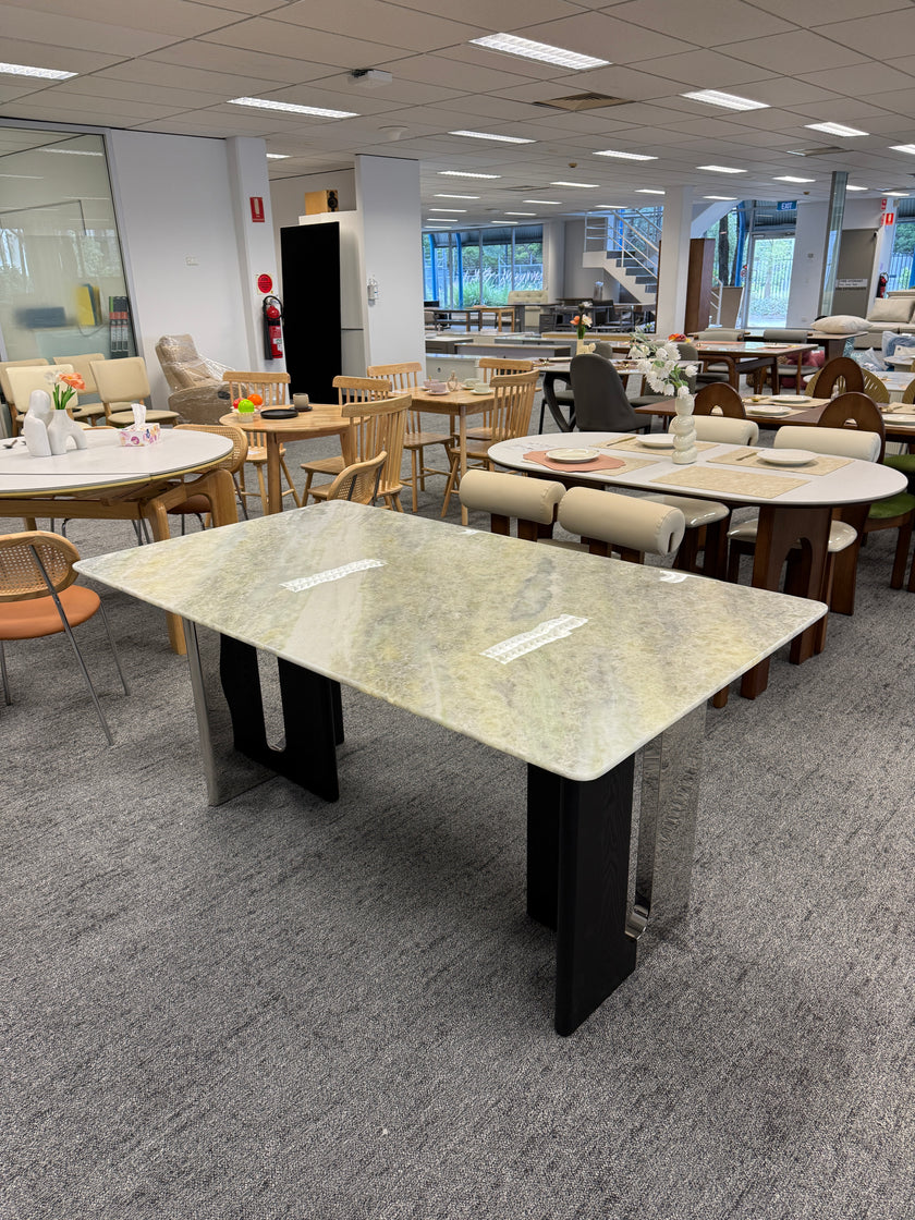 Blue Crystal Luxury Marble black And Silver Color-Blocked Leg Dining Table/140/160/180