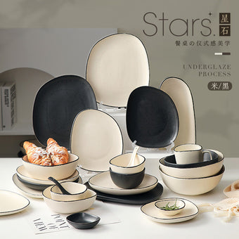 18-Piece Black and White Color-Block Dinnerware Set
