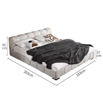 Bed with dimensions labeled on a white background