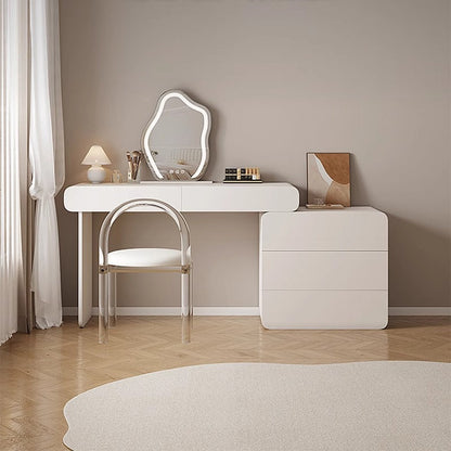 Beige Cloud Mirror Dressing Table with Three-Drawer Cabinet and Stool Set