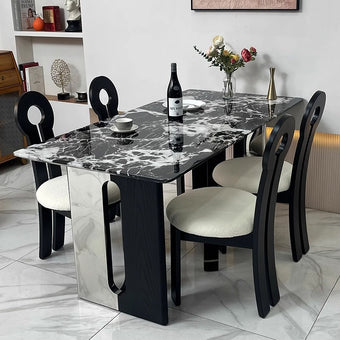Bvlgari Black Luxe Stone Black And Silver Color-Blocked Leg Dining Table/140/160/180