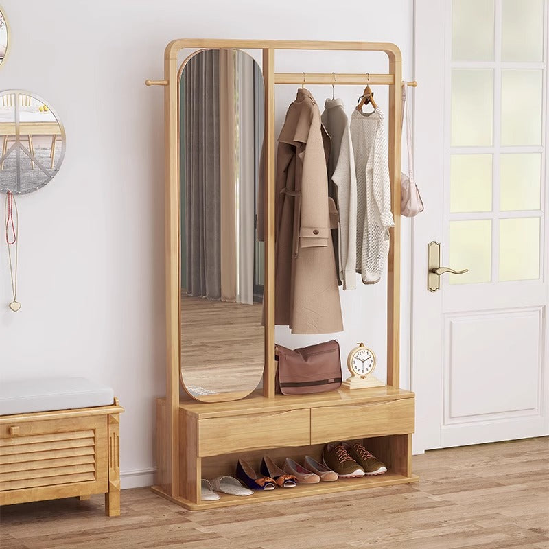 Dressing Coat Rack Natural Timber Colour Coat Rack with Dressing Mirror – Peachpod Furniture