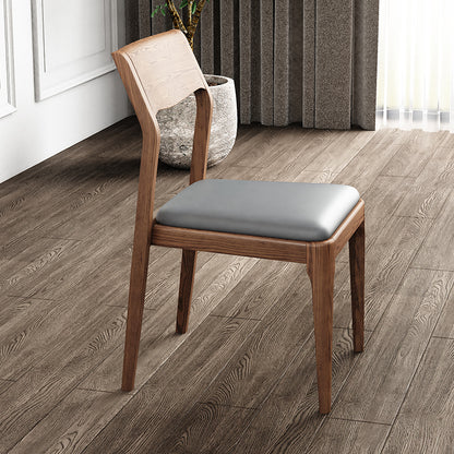 Walnut-Stained Ash Wood Dining Chair with Gray Cat-Claw  Upholstered Seat