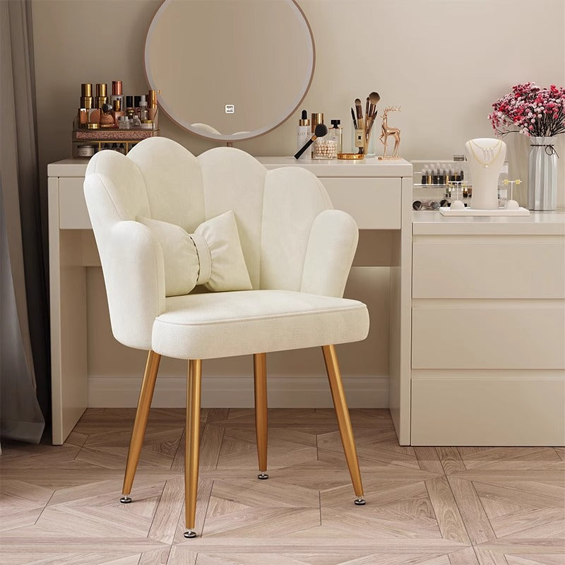 Beige Cloud Mirror Dressing Table with Three-Drawer Cabinet and Stool Set