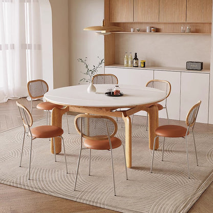 Expandable Solid Wood Round Modern Dining Table with 6 chairs