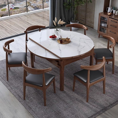 Round Slate/Solid Wood/Dining Table/6 Chairs