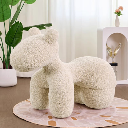 Horse-Shaped Ottoman Stool Lamb Fleece