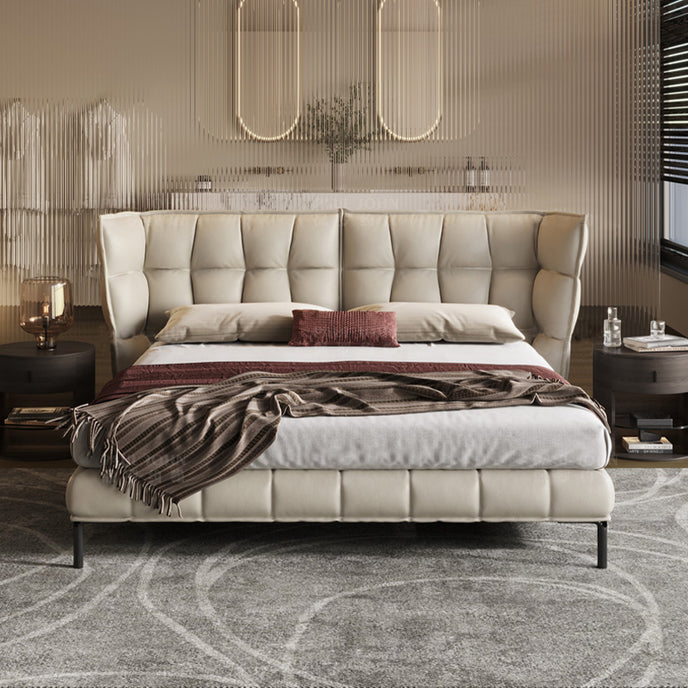 Beige Genuine Leather Muscle Bed