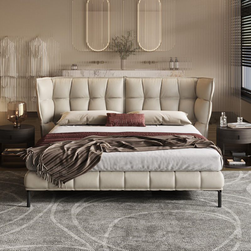 Beige Genuine Leather Muscle Bed