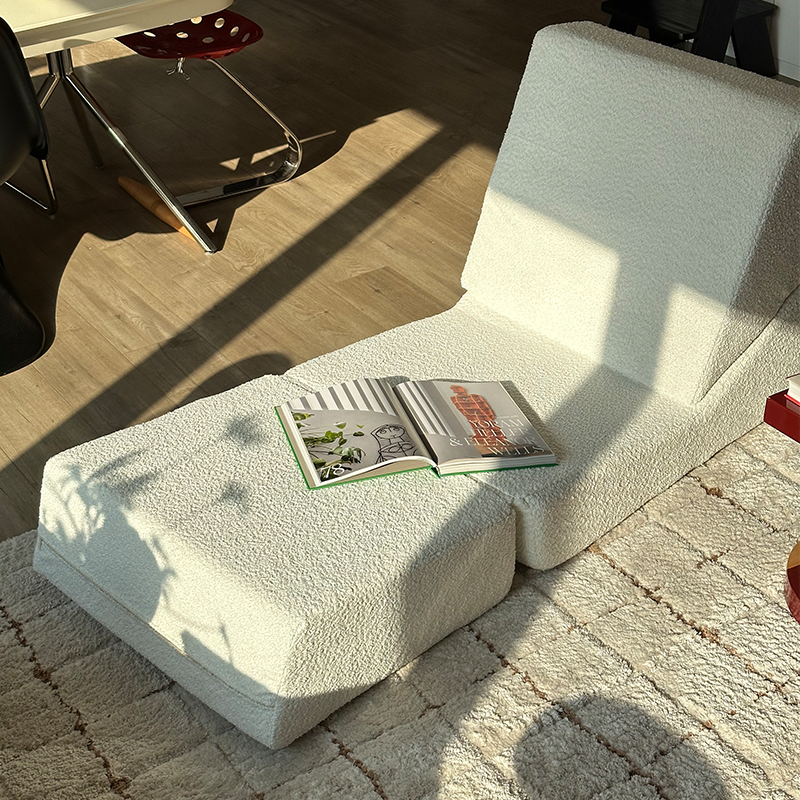 White Snowflake Velvet Triple Folding Modular Sofa