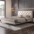 Off-White Genuine Leather Upholstered Bed with Diamond Tufting