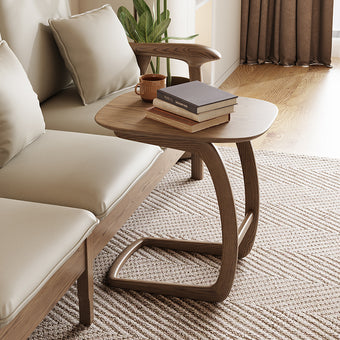 Walnut-Toned Ash Wood Accent Table with Gentle Curve