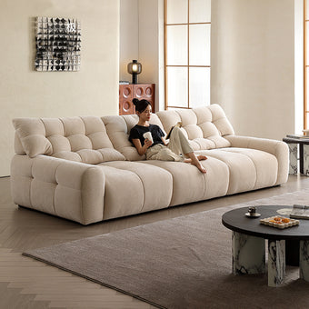 Milky White Chenille Straight 3-4 Seater Sofa