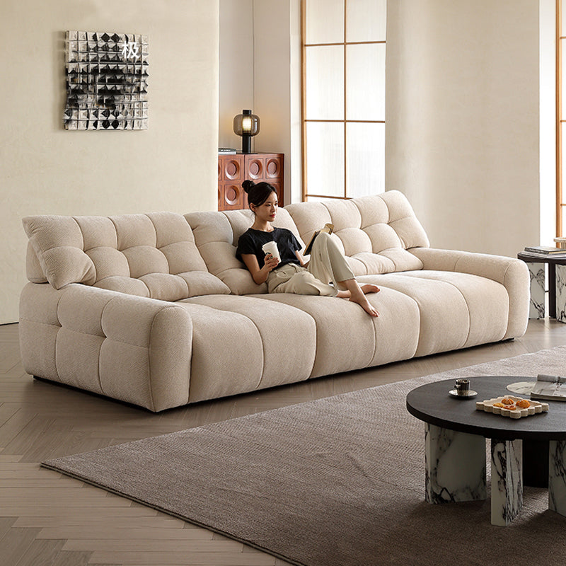 Milky White Chenille Straight 3-4 Seater Sofa