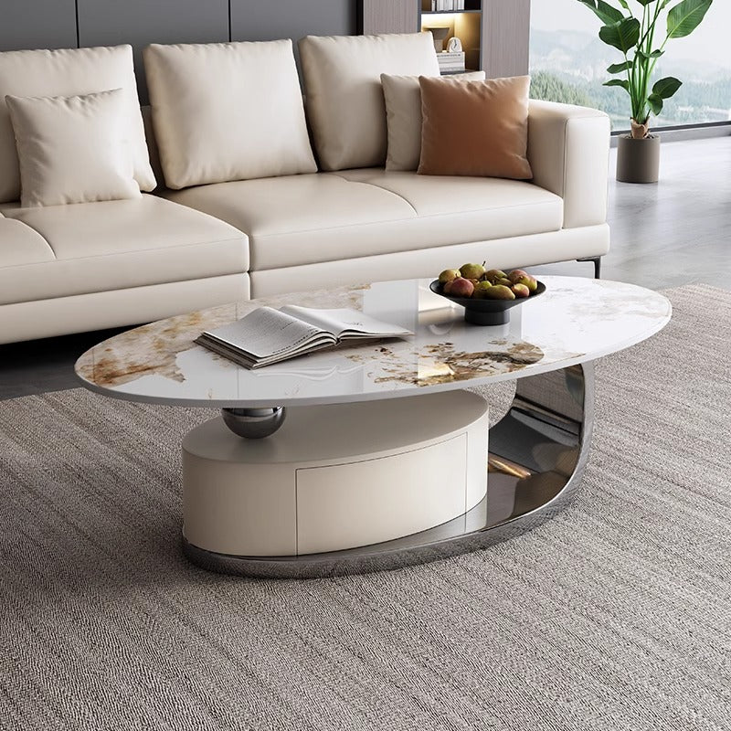 Pandora Marble Coffee Table With Brushed Steel Base/130